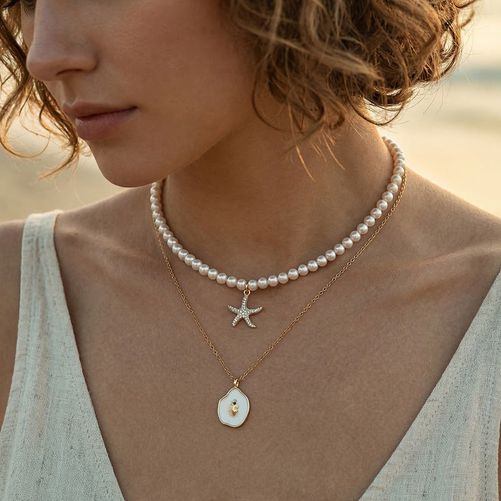 Kemstone Shell Pendant Necklace for Women 925 Sterling Silver Enamel Oval Dainty Beach Style Gold Silver SAPN62