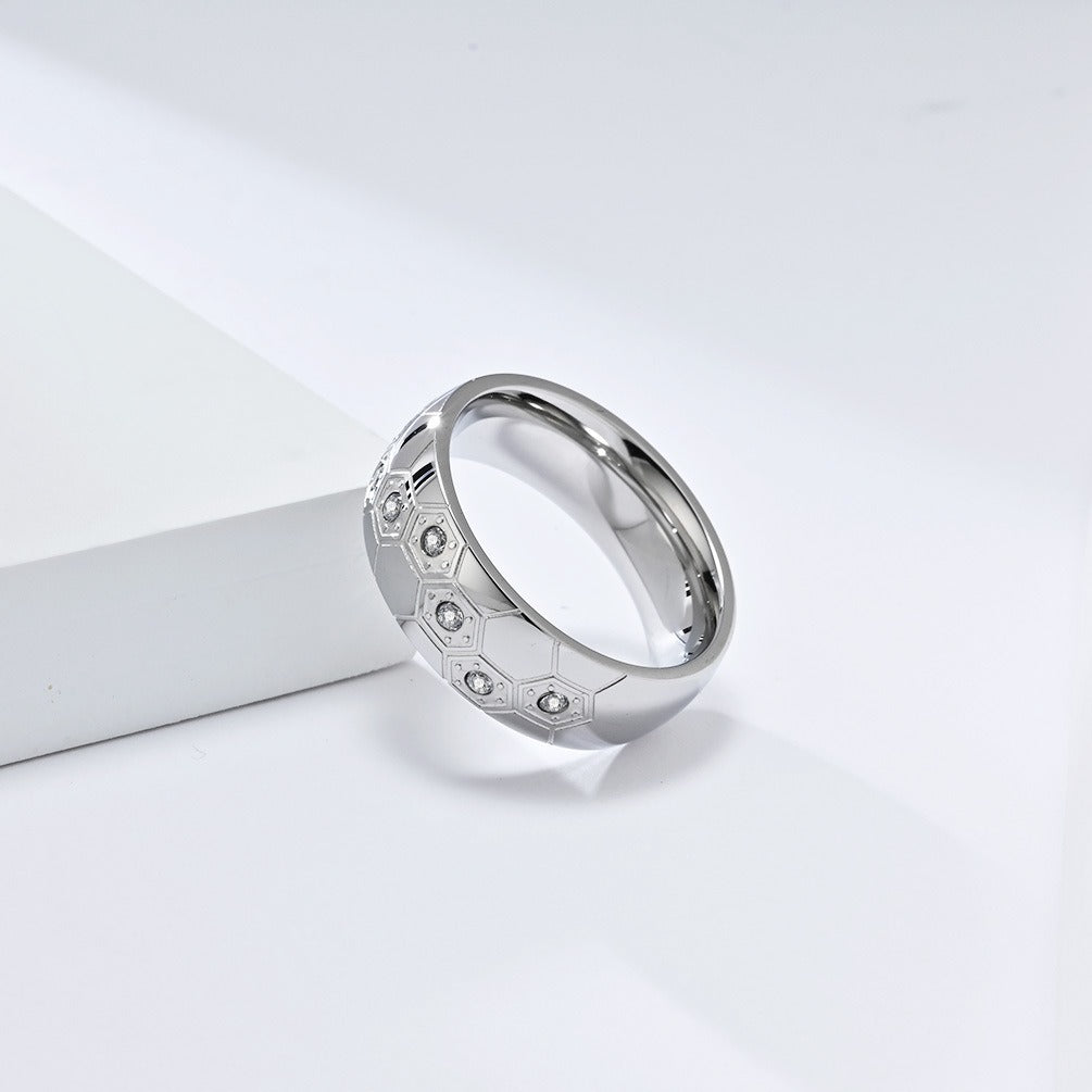 Kemstone Stainless Steel Soccer Inspired Ring for Men Hexagon Design K-R995