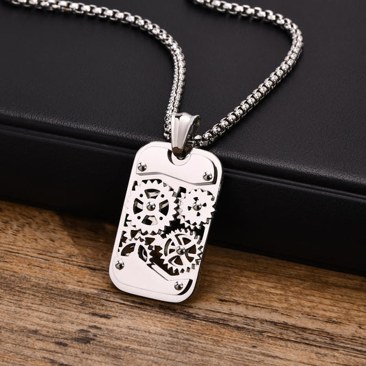 Kemstone Titanium Steel Gear Pendant Necklace – Rotating Mechanical Streetwear PN-362
