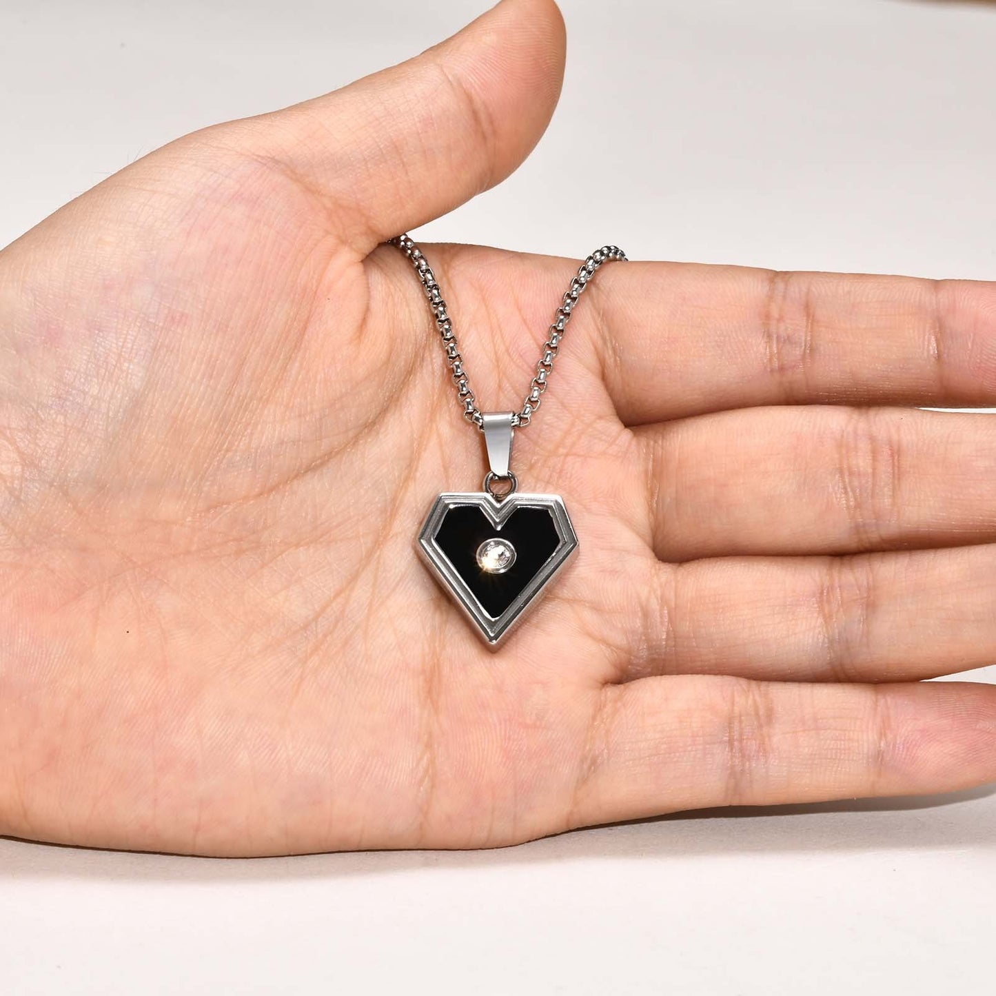 Kemstone Stainless Steel Heart Pendant Necklace for Men – Black with Cubic Zirconia