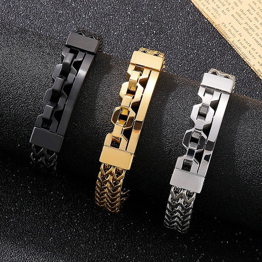 Kemstone Men's Titanium Steel Hollow Square Bracelet – Silver,Gold,Black KB139741-KFC