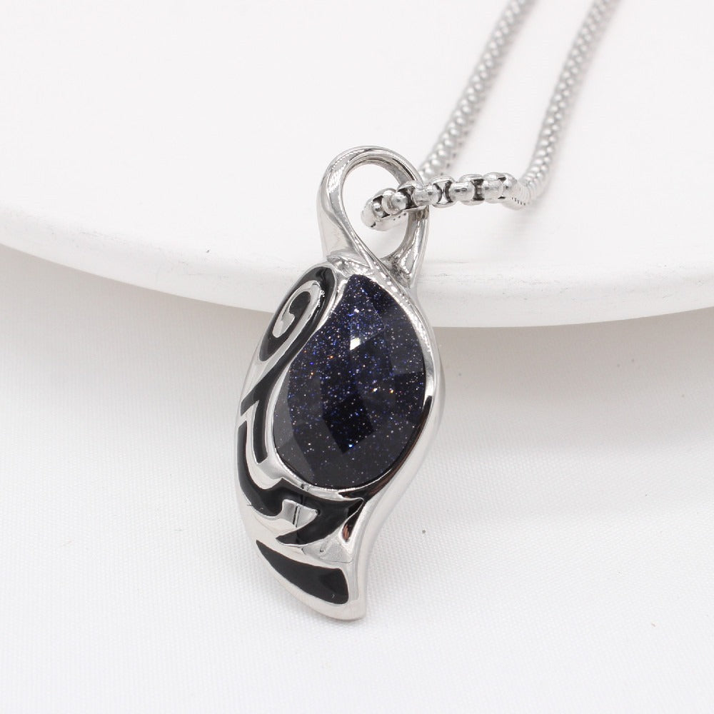 Kemstone Titanium Steel Tiger Eye Stone Pendant Necklace for Men Silver P0556