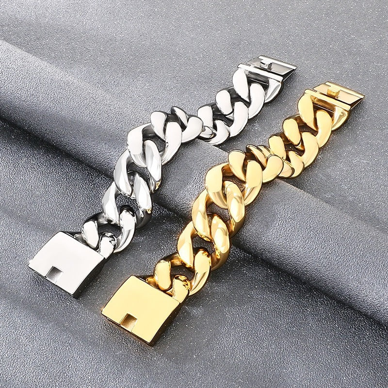 Kemstone Titanium Steel Cuban Chain Bracelet for Men – 30mm Heavy Link KB204401-KJX