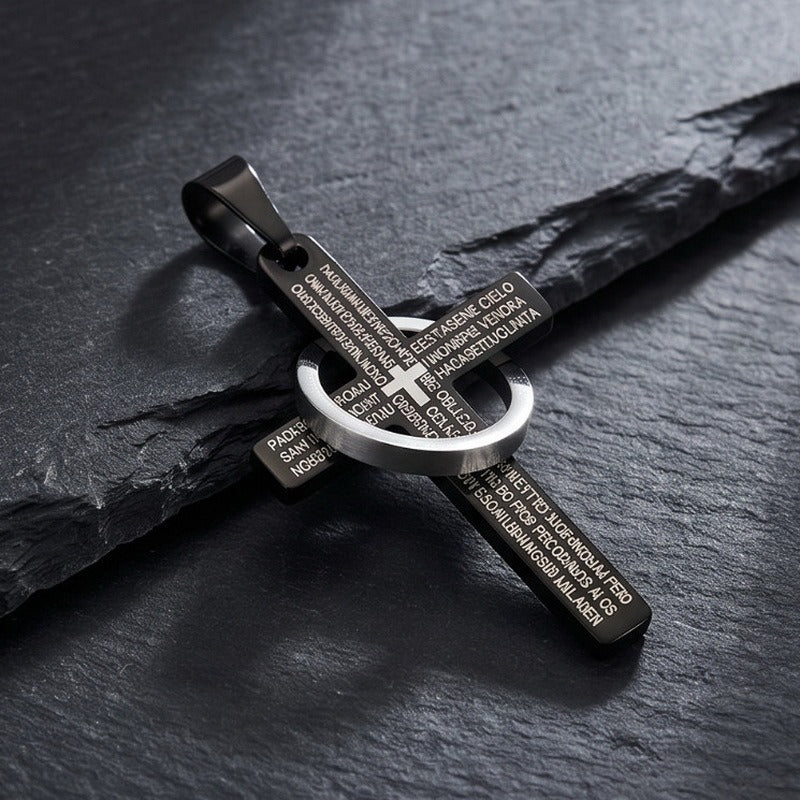 Kemstone Titanium Steel Engraved Cross Pendant for Men Vintage Ring Cross Chain KP119055-Z