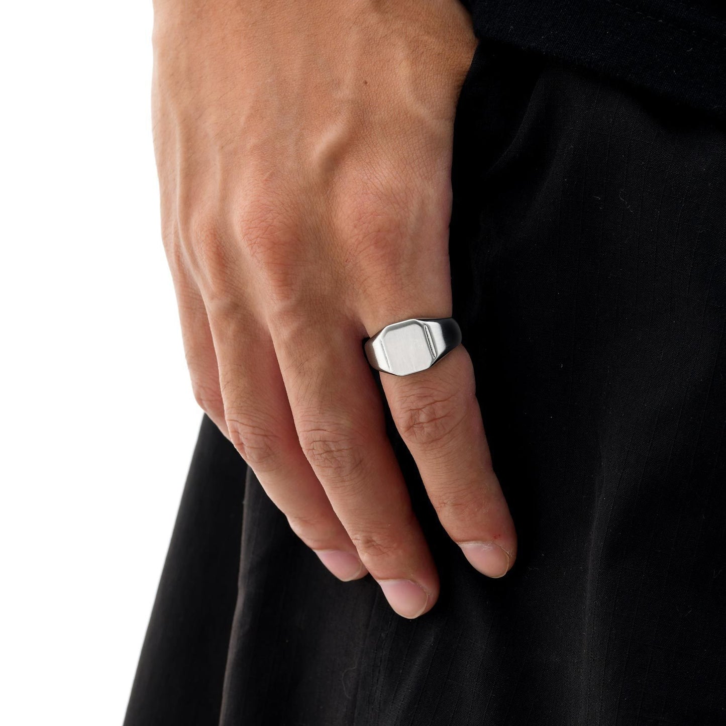 Kemstone Square Signet Ring for Men Stainless Steel Brushed Minimalist RC-693