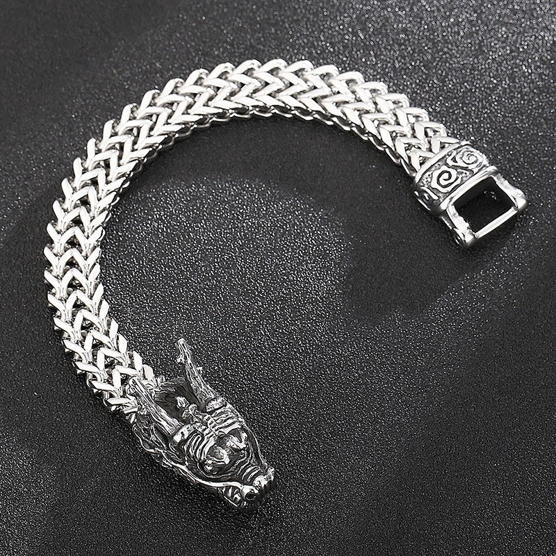 Kemstone Titanium Steel Dragon Head Chain Bracelet – Vintage Punk Style for Men KB148282-KJX