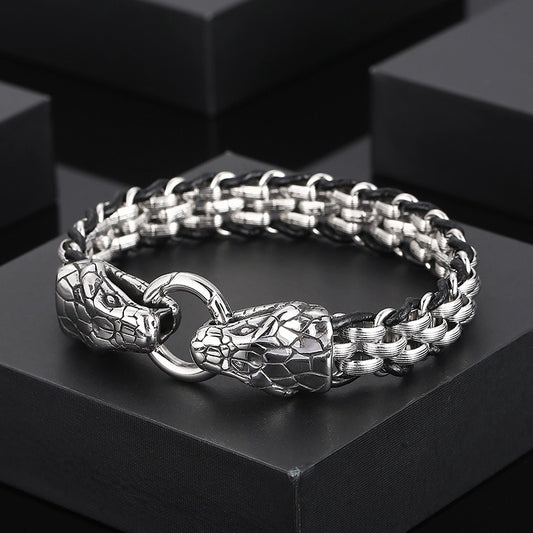 Kemstone Stainless Steel Wolf Design Ring Titanium Mesh Cuff Bracelet for Men - Punk Edge Charm Jewelry KB154970