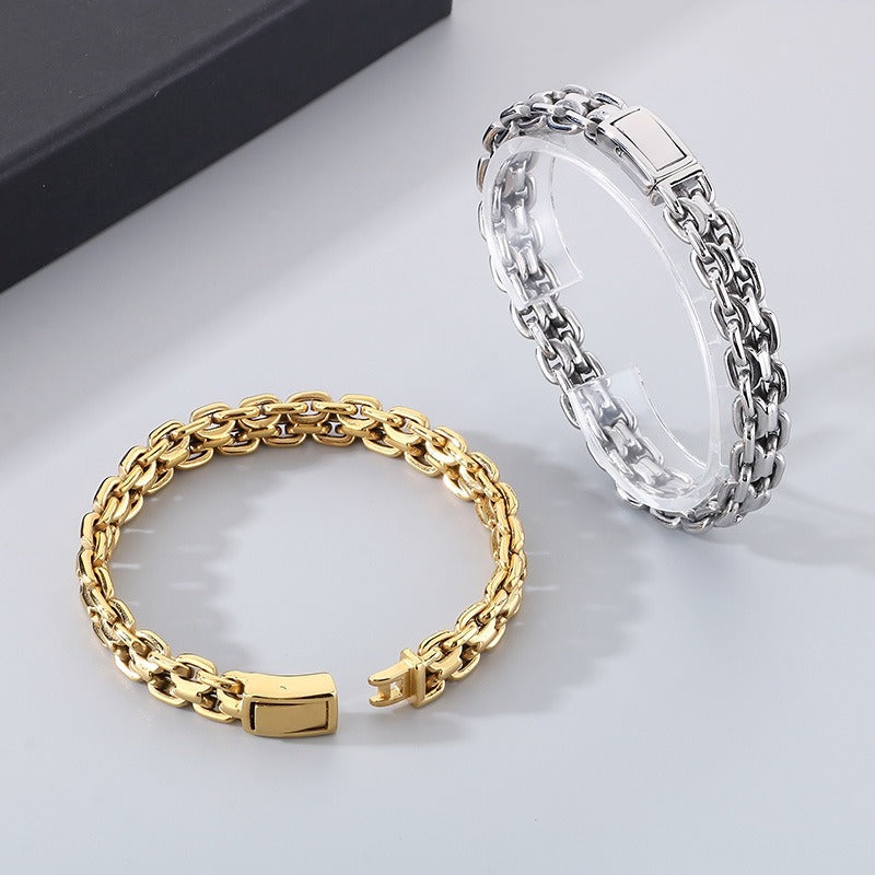 Kemstone Titanium Steel Flat Link Chain Bracelet & Necklace for Men KB188230-KJX