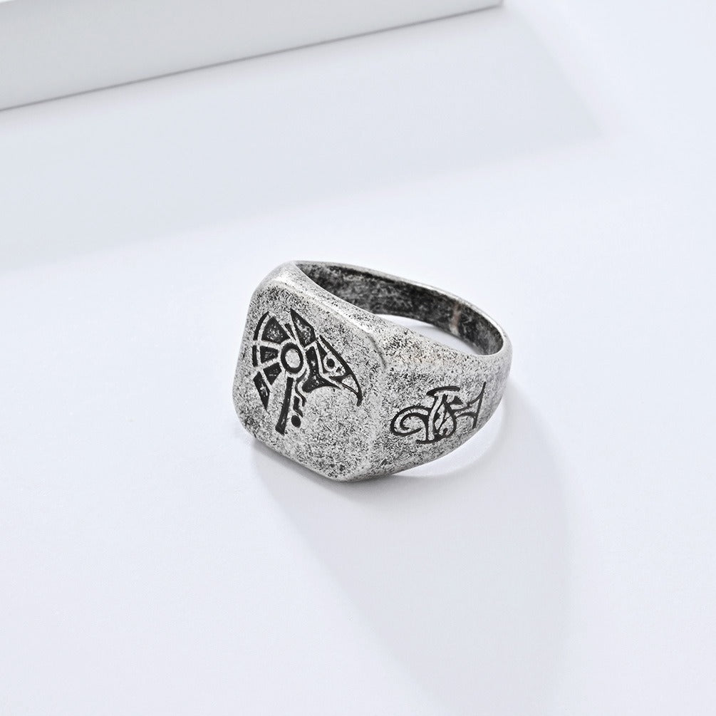 Kemstone Stainless Steel Falcon Signet Ring for Men Vintage Symbol K-R953