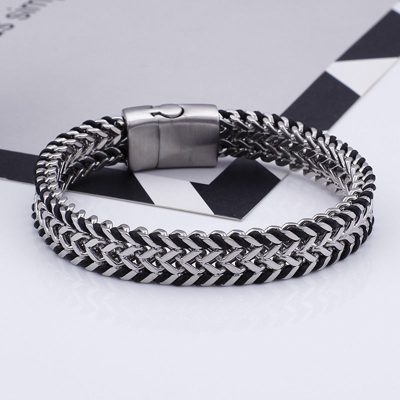 Kemstone Titanium Steel Double Weave Braided Bracelet – Magnetic Clasp Chain for Men KB99444-BD