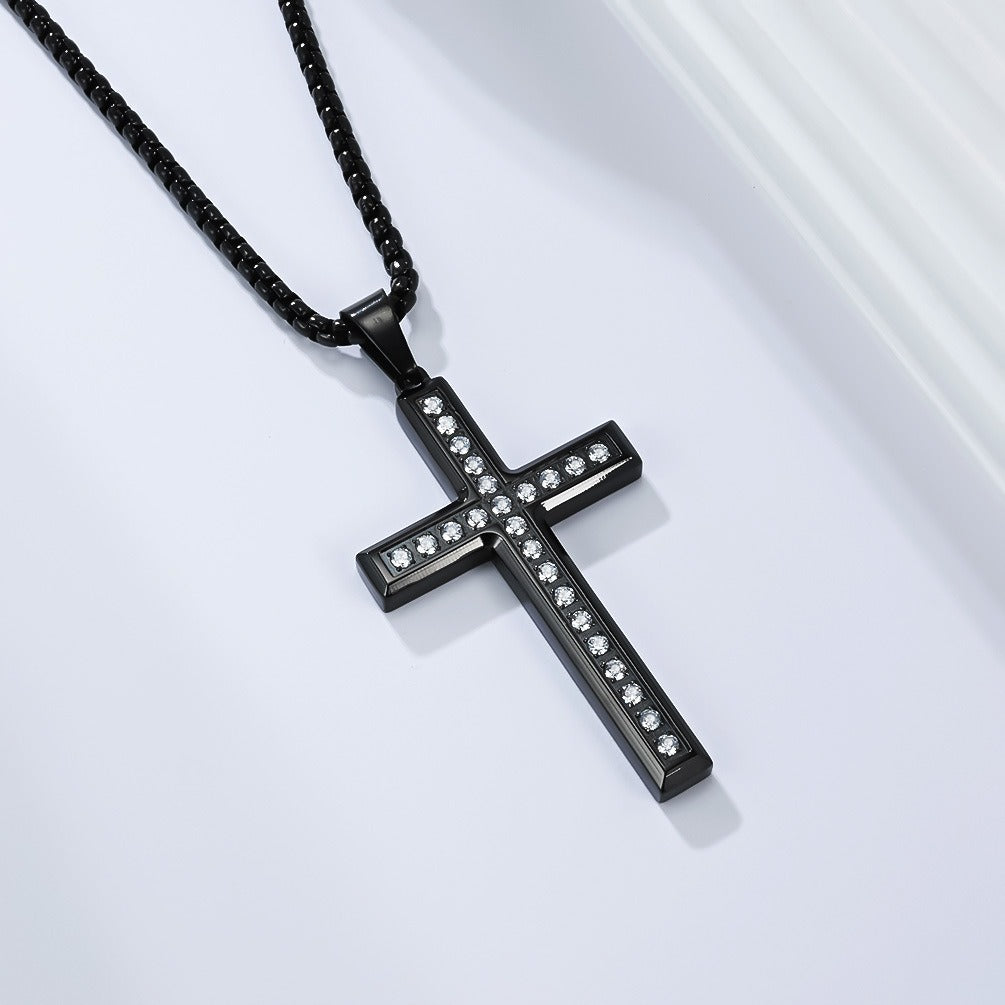 Kemstone Titanium Steel Cross Necklace for Men Women – Minimalist CZ Pendant, Modern Jewelry K-PT668