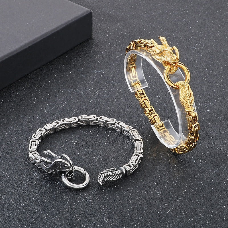 Kemstone Titanium Steel Dragon Head Chain Bracelet – Vintage Imperial Style for Men KB108252-Z
