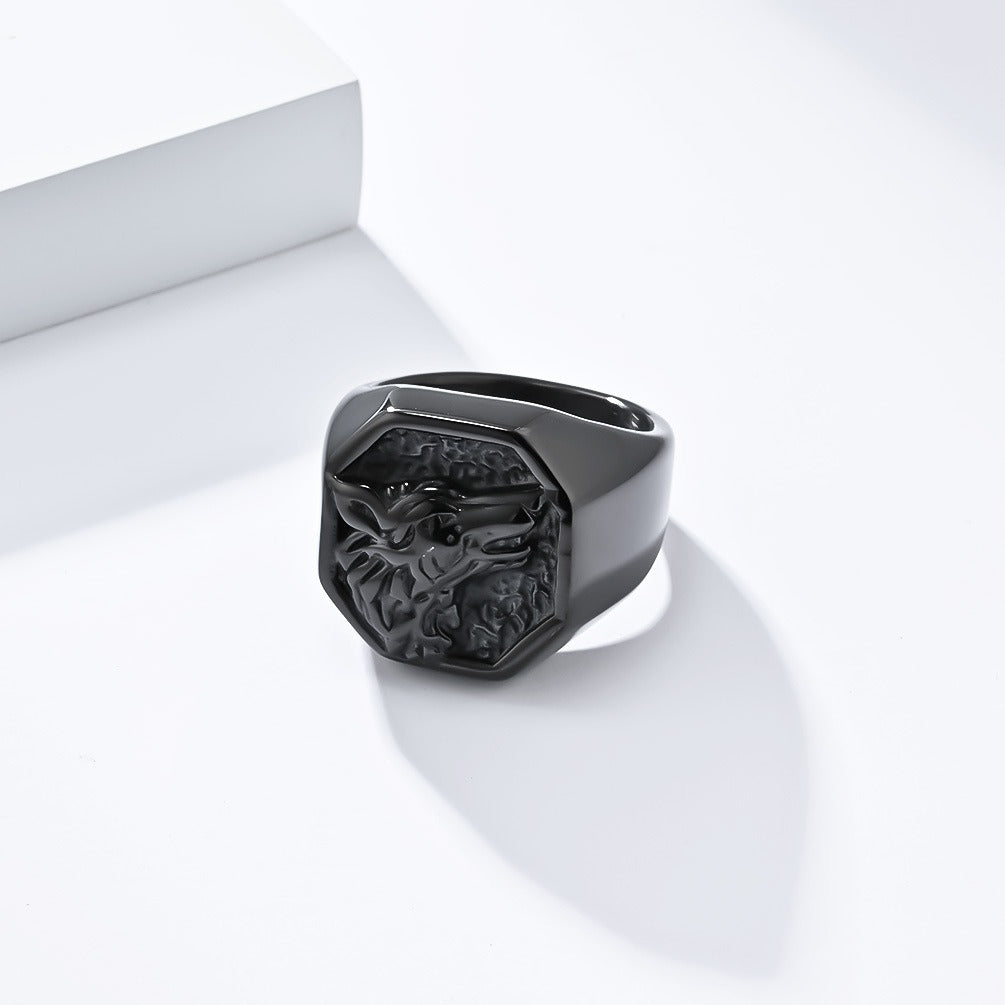 Kemstone Vintage Wolf Head Stainless Steel Ring for Men K-R832