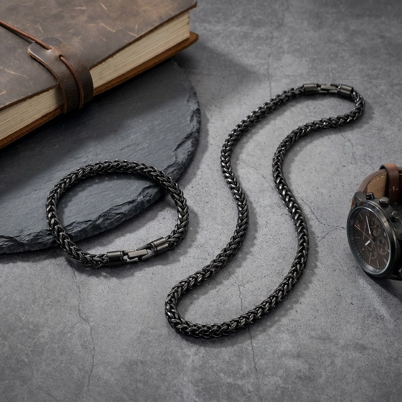 Kemstone Titanium Steel Spinner Chain Necklace Bracelet for Men Rotating Clasp KB213822-KFC