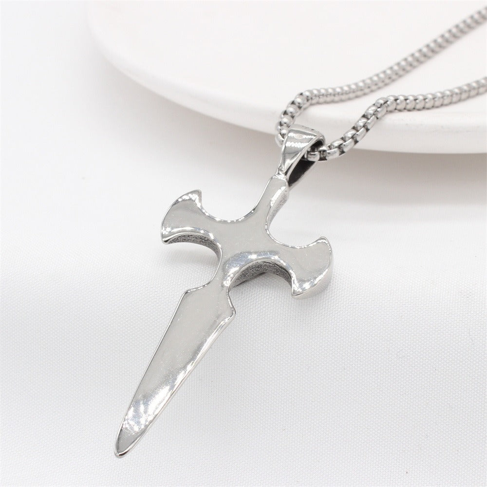 Kemstone Titanium Steel Sword Cross Pendant Necklace for Men P1403