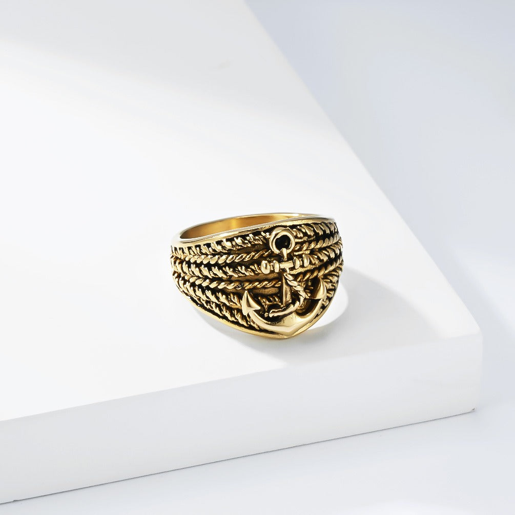 Kemston Stainless Steel Anchor Rope Nautical Ring for Men Vintage Biker K-R1186