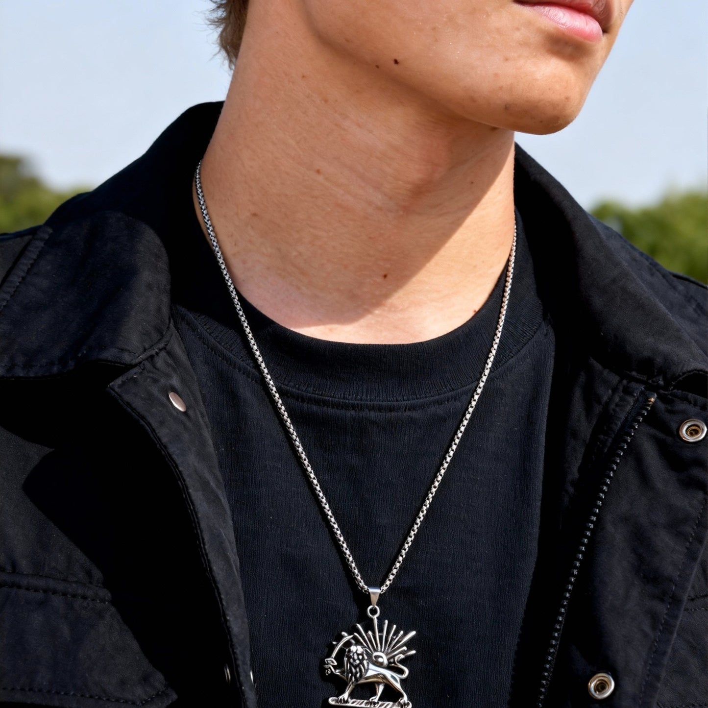 Kemstone Scythe Lion Pendant Necklace – Stainless Steel Hip Hop Chain for Men PN-2348S