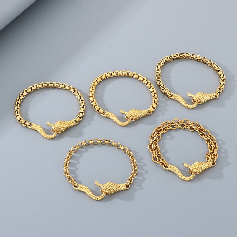 Kemstone Punk Snake Head Chain Bracelet for Men – Titanium Steel 200mm KB203290-Z