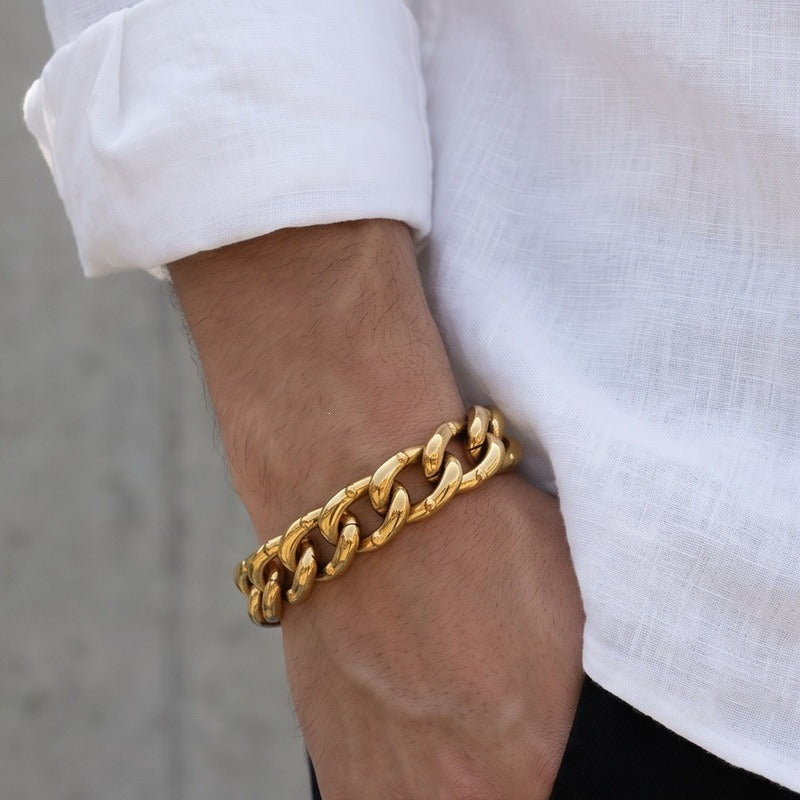 Kemstone Heavy Cuban Link Bracelet for Men Titanium Steel 18mm Hip Hop Chain KB213362