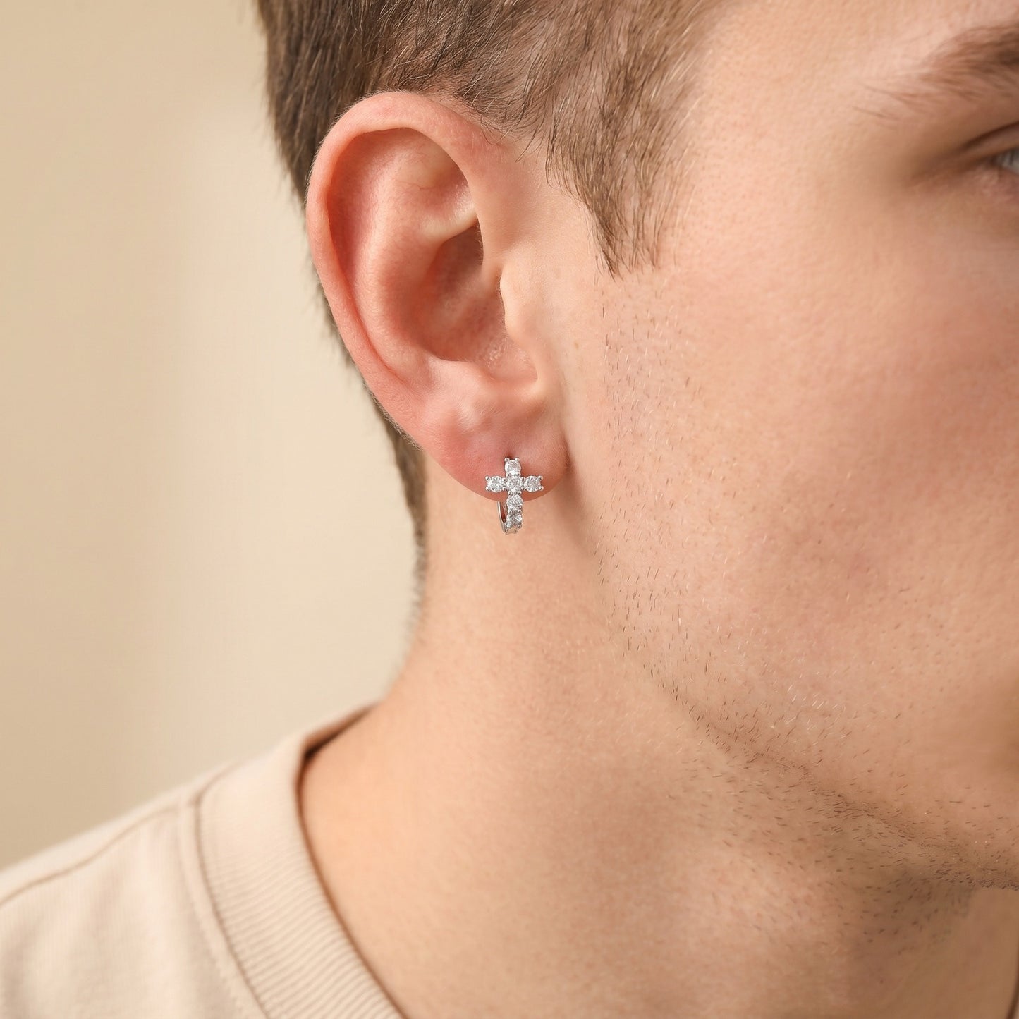 Kemstone Cross Hoop Earrings Cubic Zirconia Huggie for Men & Women EBD-538