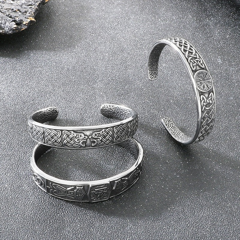 Kemstone Titanium Steel Viking Rune Open Cuff Bracelet for Men KB209285-LU