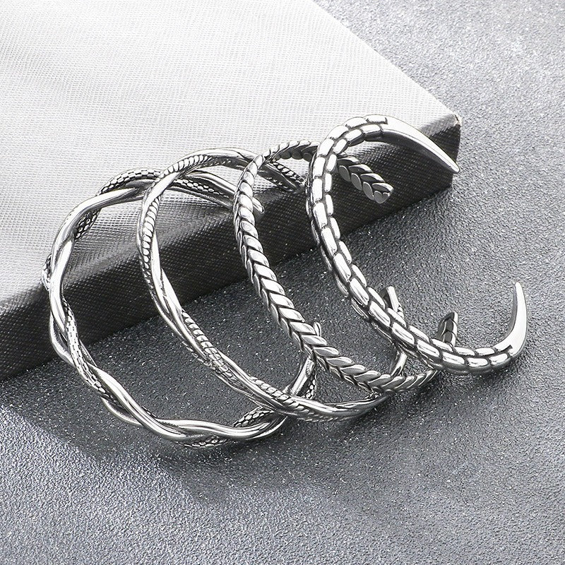 Kemstone Titanium Steel Twisted Braided Cuff Bracelet Vintage Open Bangle for Men KB209299-LU