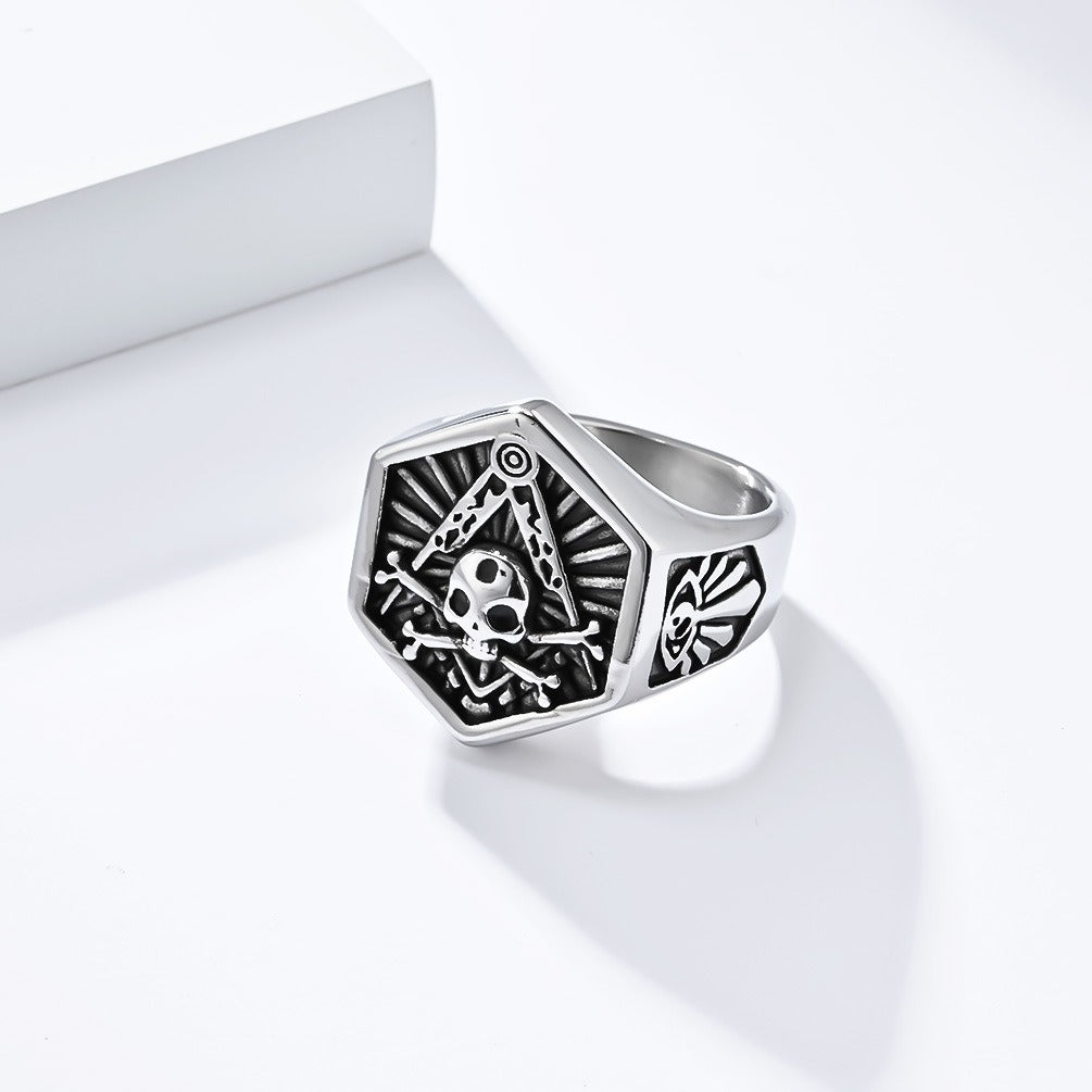 Kemstone Skull Ring for Men – Stainless Steel Gothic Emblem K-R833