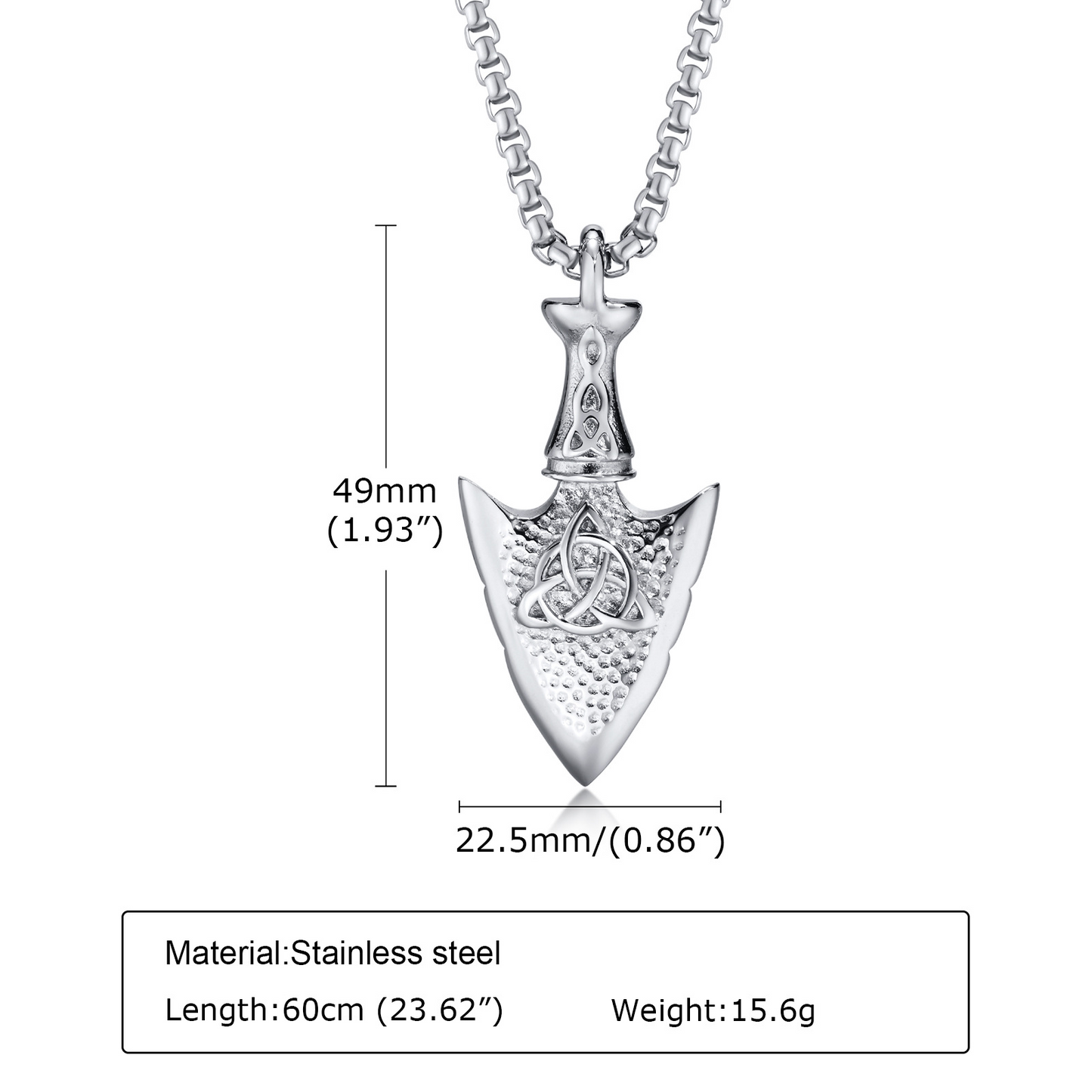 Kemstone Stainless Steel Celtic Knot Arrowhead Pendant Necklace for Men Vintage PN-1562