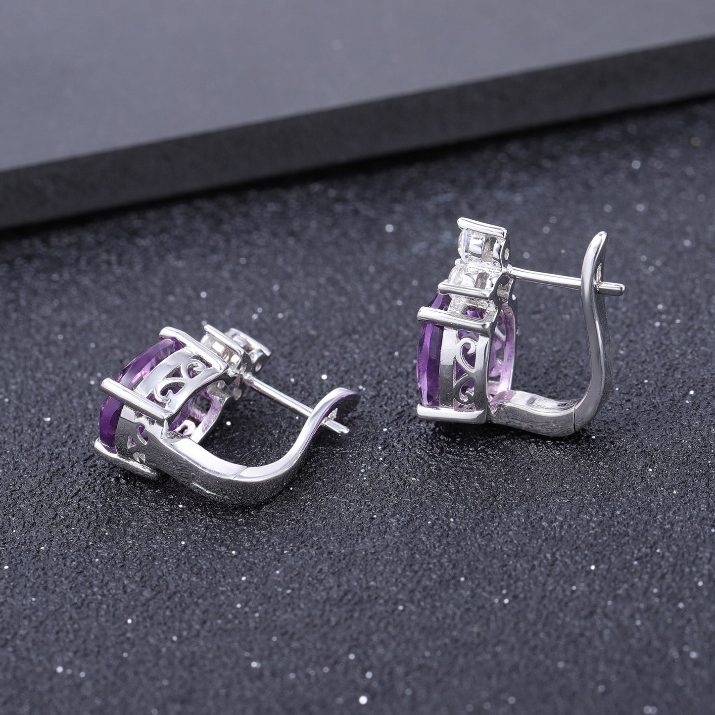 Pendientes colgantes de plata de ley S925 con amatista natural (2,60 ct), topacio azul cielo (3,47 ct) y citrino (2,60 ct) de diseño original, hechos a mano por Kemstone.