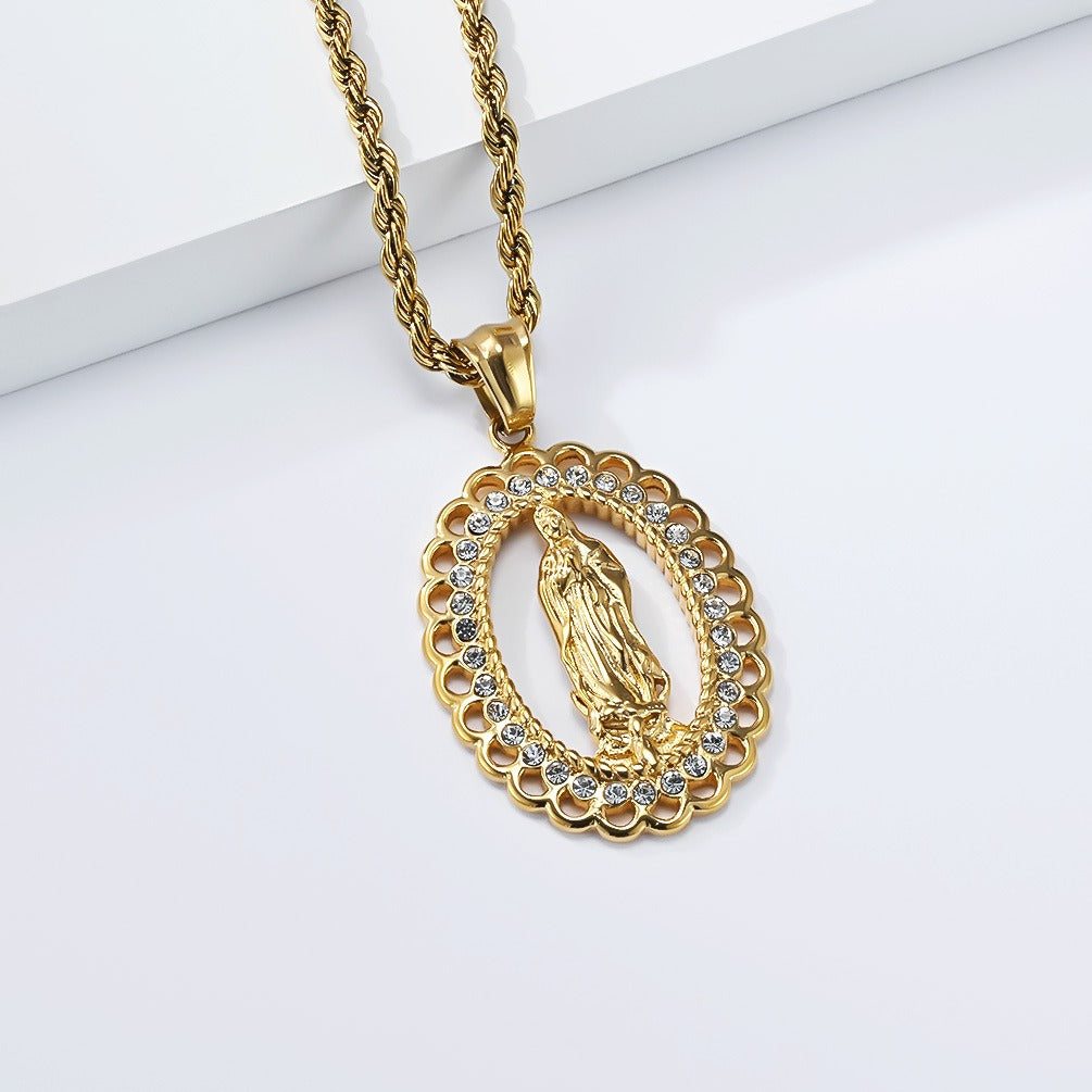 Kemstone Stainless Steel Hip Hop Pendant Necklace – Iced Out Sacred Figure Chain for Men K-PT669