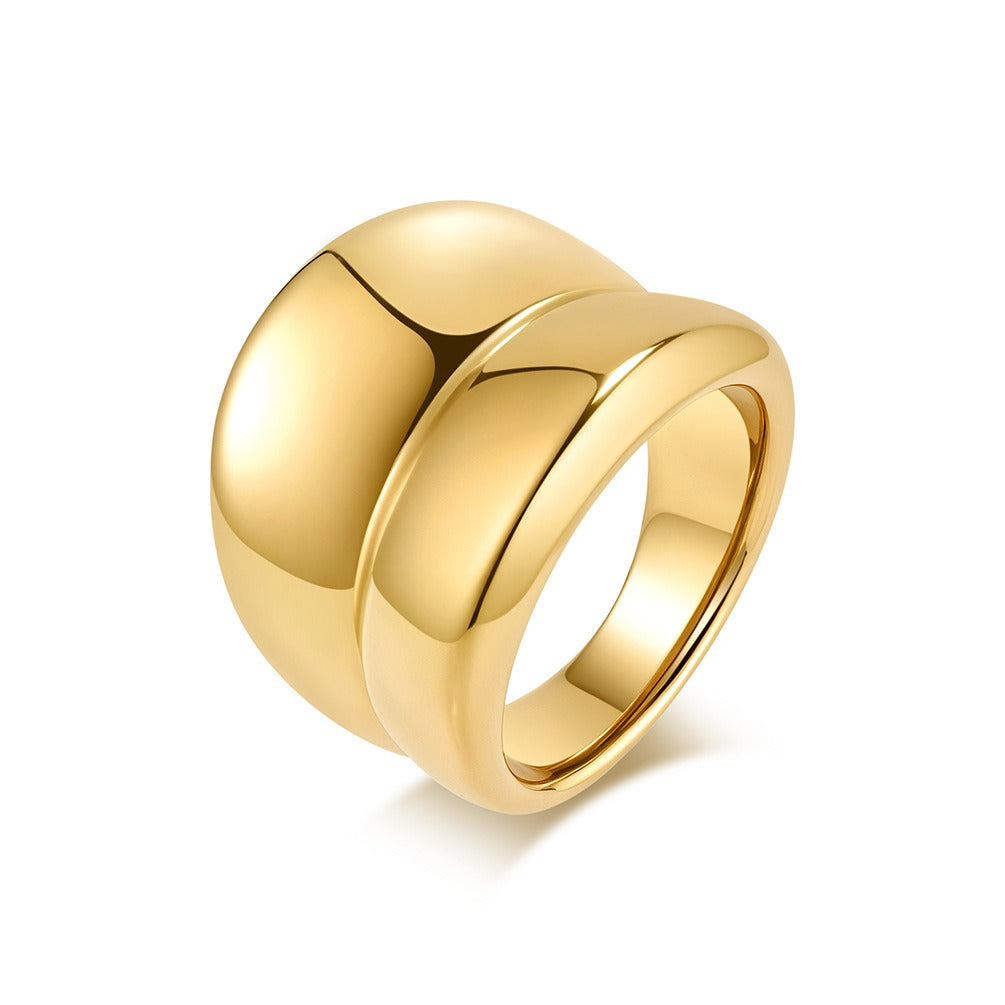 Anillo minimalista de acero de titanio chapado en oro para mujer: diseño geométrico exagerado, joyería de alta gama para el día a día con un elegante diseño K-R969