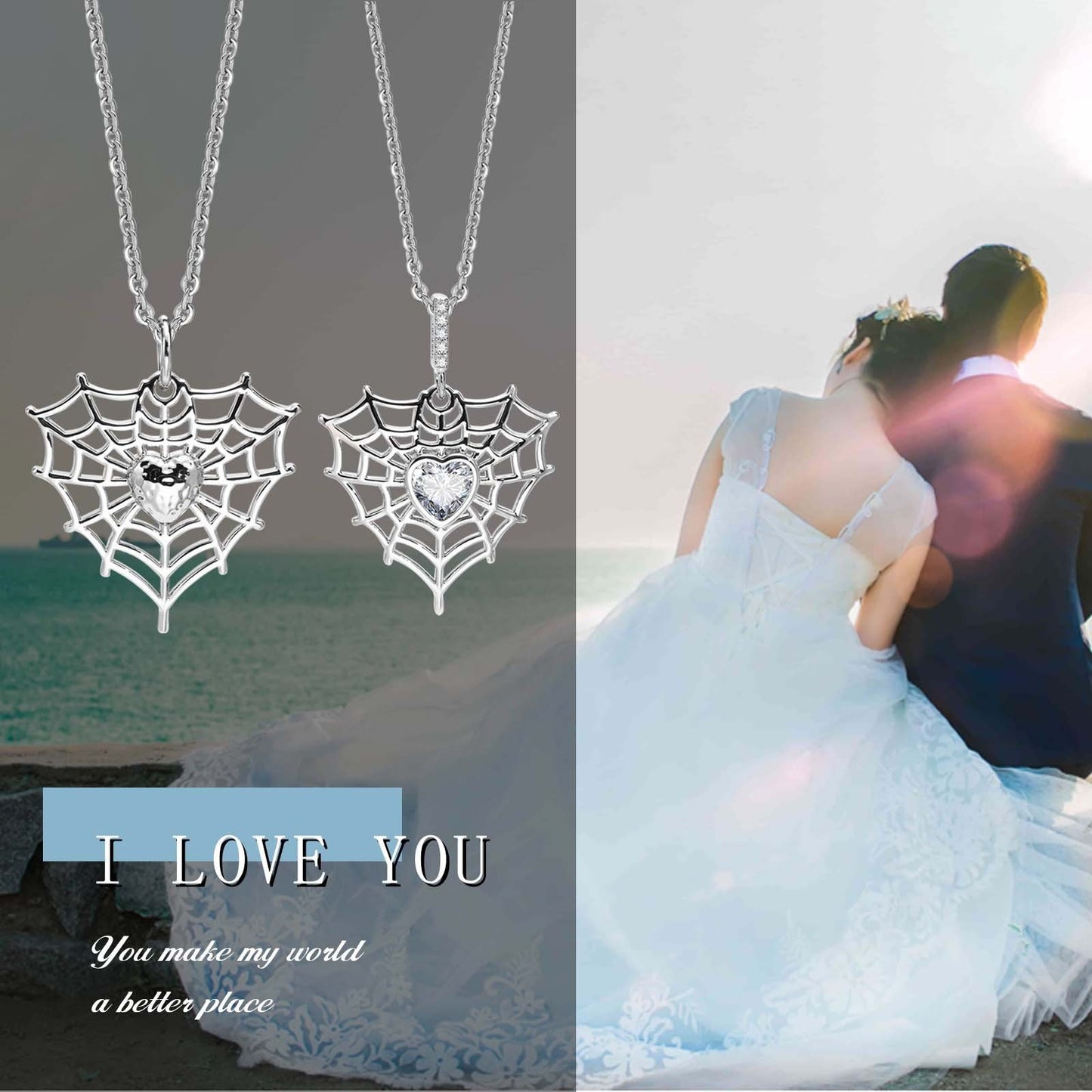 Kemstone Spider Web Heart Pendant Necklace – Gothic Cobweb Cubic Zirconia Chain PNB-160