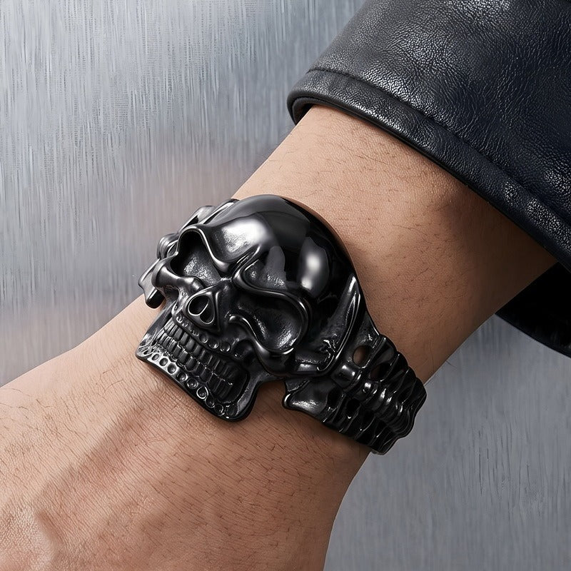 Kemston Titanium Steel 3D Skull Cuff Bracelet for Men Gothic Biker KB36415-D