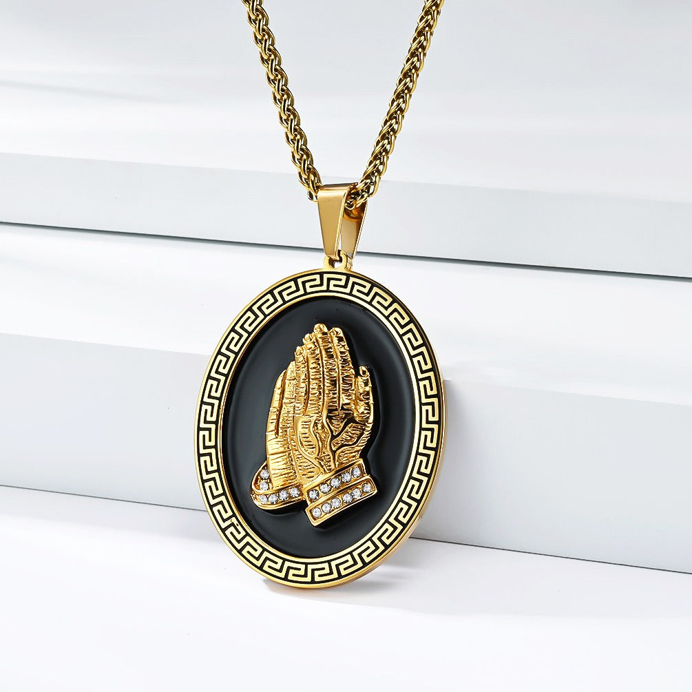 Kemstone Stainless Steel Hand Medallion Pendant Necklace for Men K-PT695