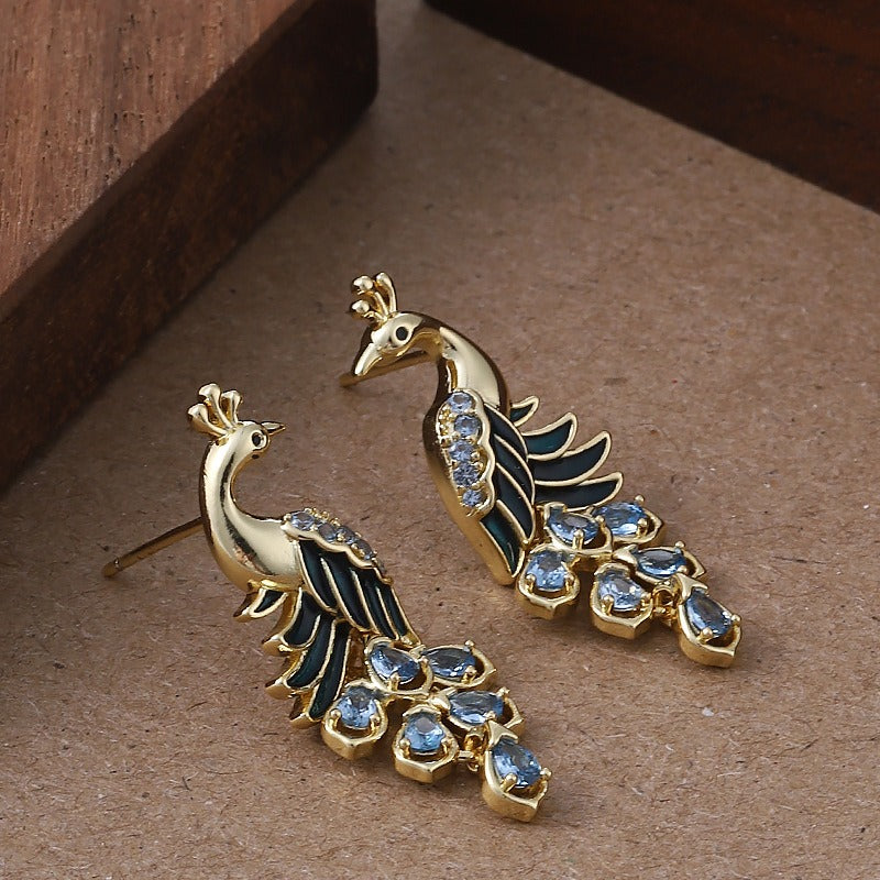 Kemstone Peacock Stud Earrings for Women Enamel Copper TD14102