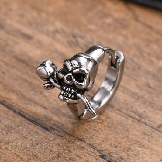 Skull & Rose Hoop Earring for Men – Gothic Stainless Steel Jewelry with Dark Elegance EH-444
