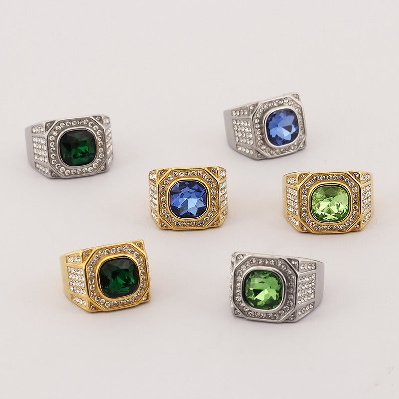Kemstone Octagon Titanium Steel Hip-Hop Ring – Full-Cut Zircon Streetwear Band for Men KR110150