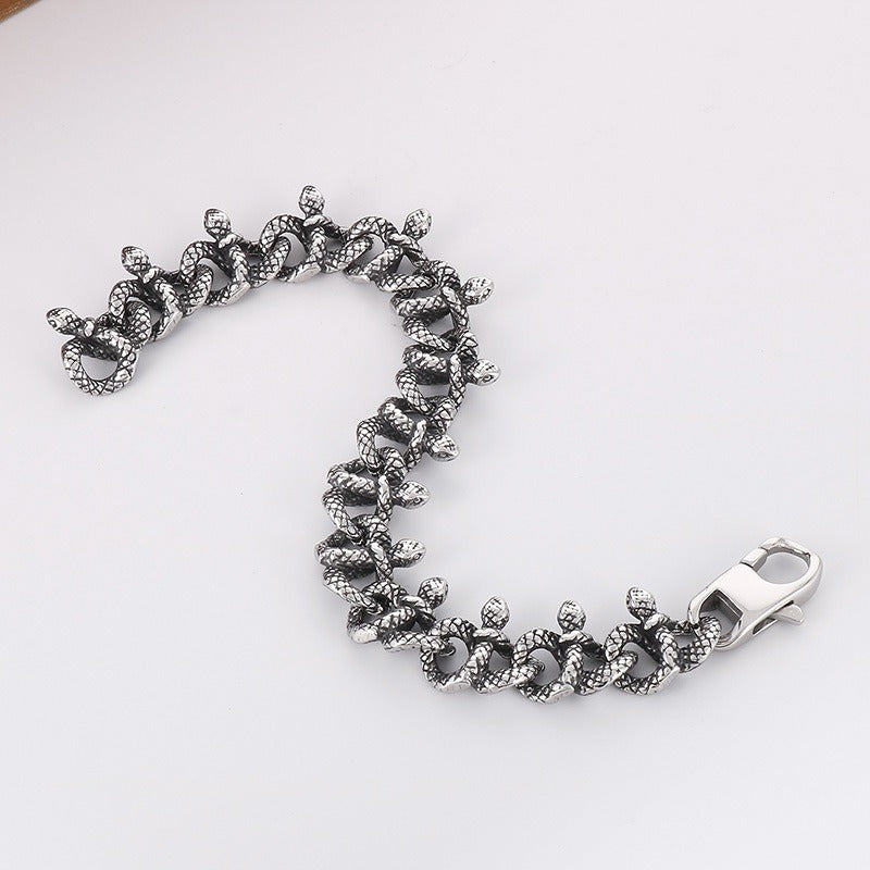 Kemstone Titanium Steel Serpent Chain Bracelet – Dark Vintage Wrap Style for Men KB166081-KJX