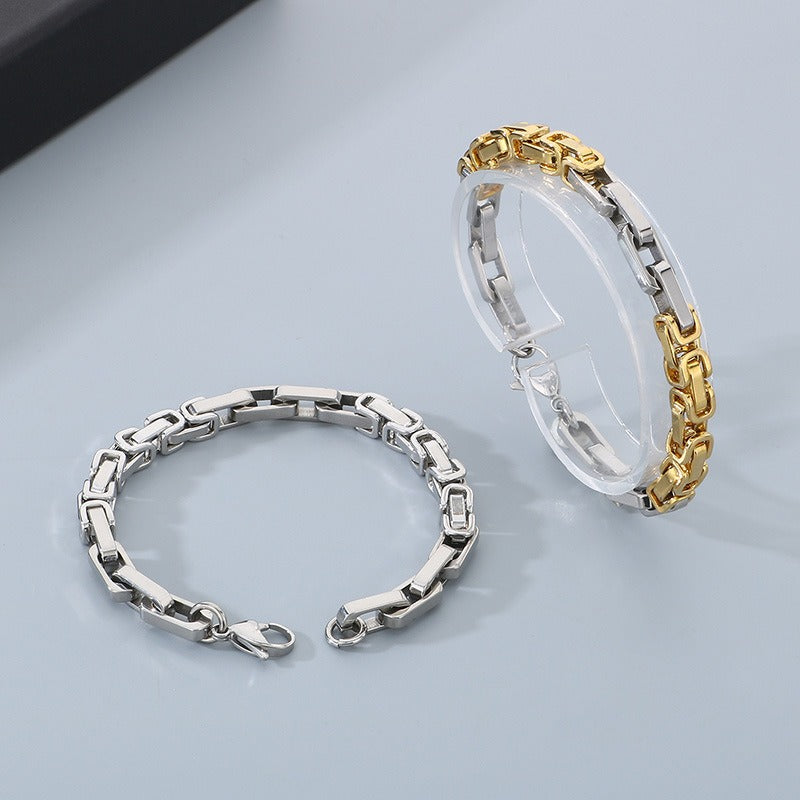 Kemstone Rock-Edge Steel Plate Bracelet – 6mm Mixed Metal Chain for Men | Gothic Punk Streetwear Jewelry KB185313-Z