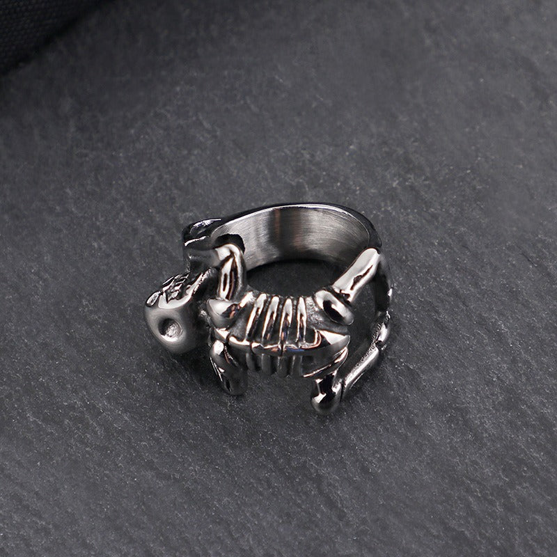 Kemstone Gothic Skull Ring - Stainless Steel Punk Jewelry for Men with Adjustable Band, Halloween & Dark Aesthetic Accessories KR49225-K