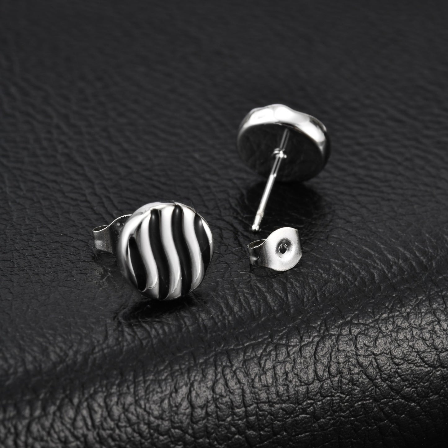 Kemstone Stainless Steel Wave Texture Stud Earring for Men ES-828S Silver