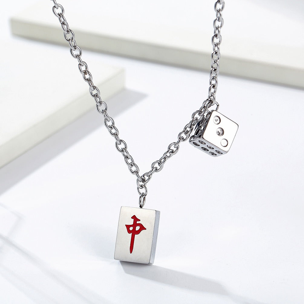 Kemston Stainless Steel Dice Cube Pendant Necklace for Men Streetwear K-PT475