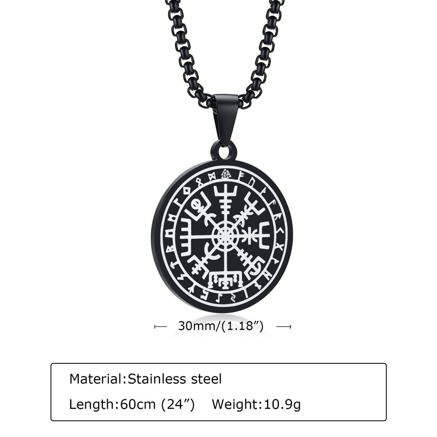 Kemstone Men’s Stainless Steel Viking Compass Pendant Necklace – Black PN-1607