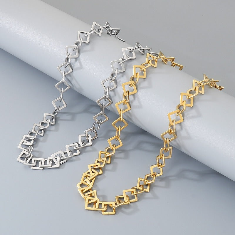 Kemstone Square Link Chain Necklace Bracelet Stainless Steel for Men Women KB211661-KFC