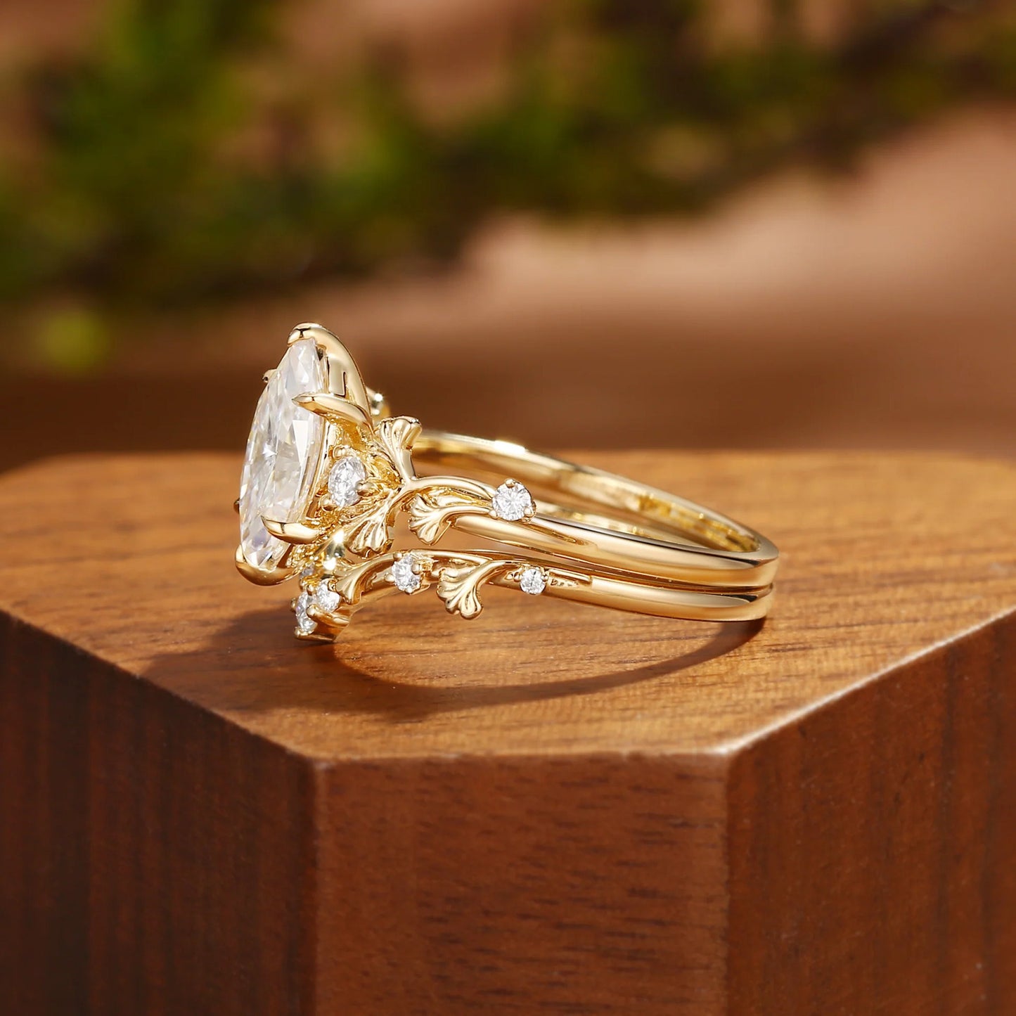 Kemstone Marquise Moissanite Floral Ring Set for Women – S925 Silver 18K Gold Plated Stackable Engagement Ring T7-YC0306RS