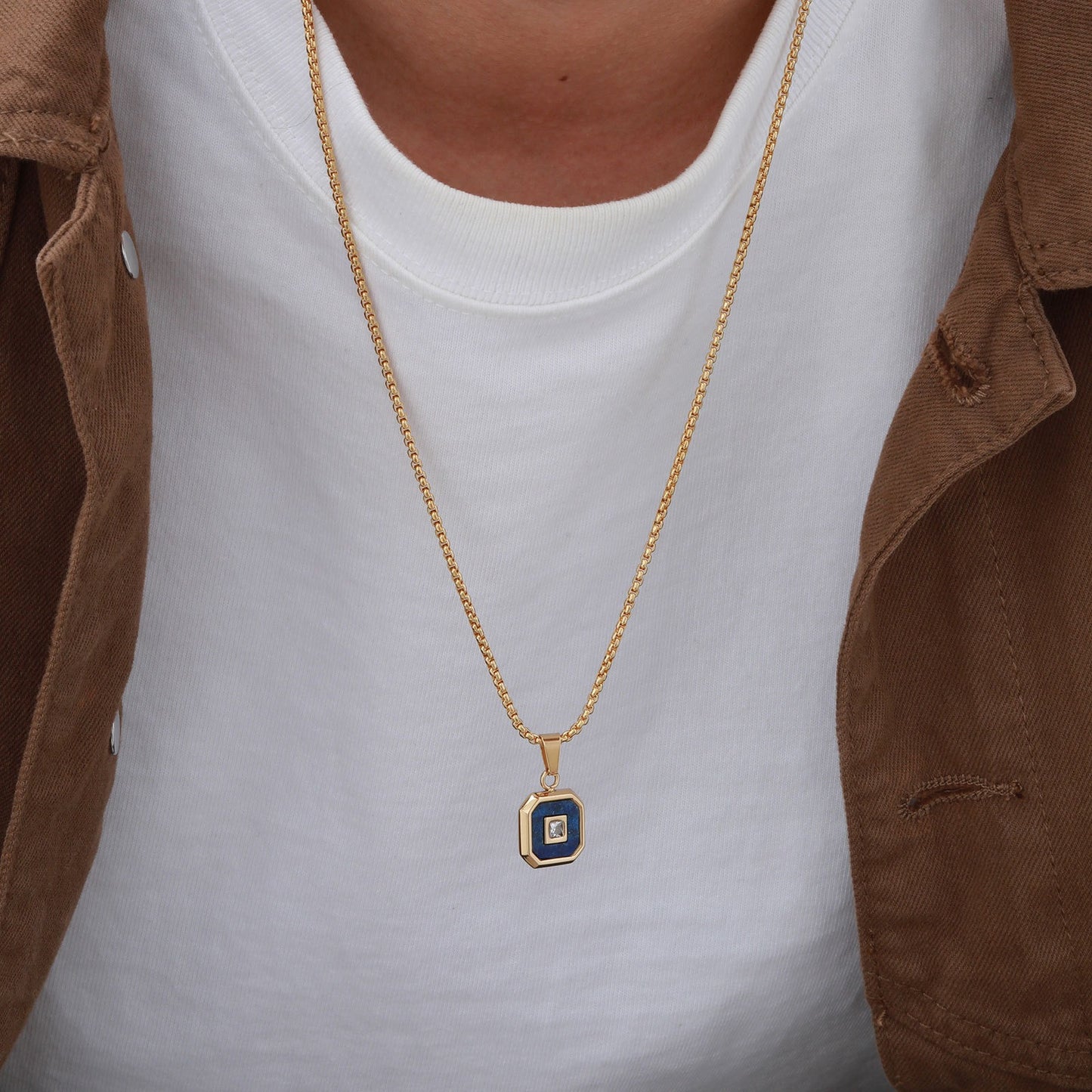 Kemstone Men’s Stainless Steel Lapis Lazuli Cubic Zirconia Pendant Necklace – Gold Silver Black PN-2074