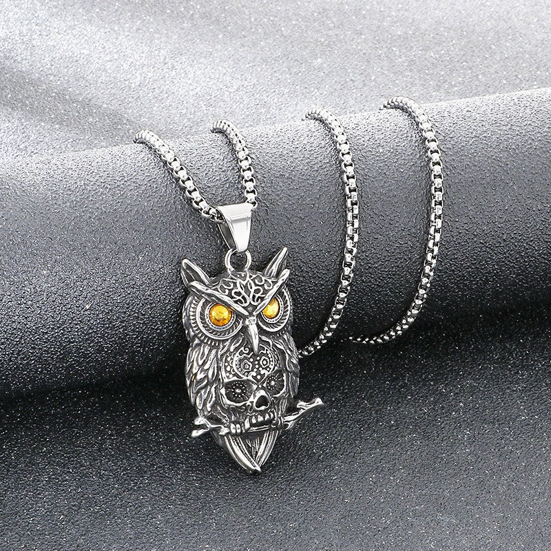 Kemstone Pendant Necklace for Men Titanium Steel Gothic Animal Pendant Snake Spider Skull Silver KP117040-LU