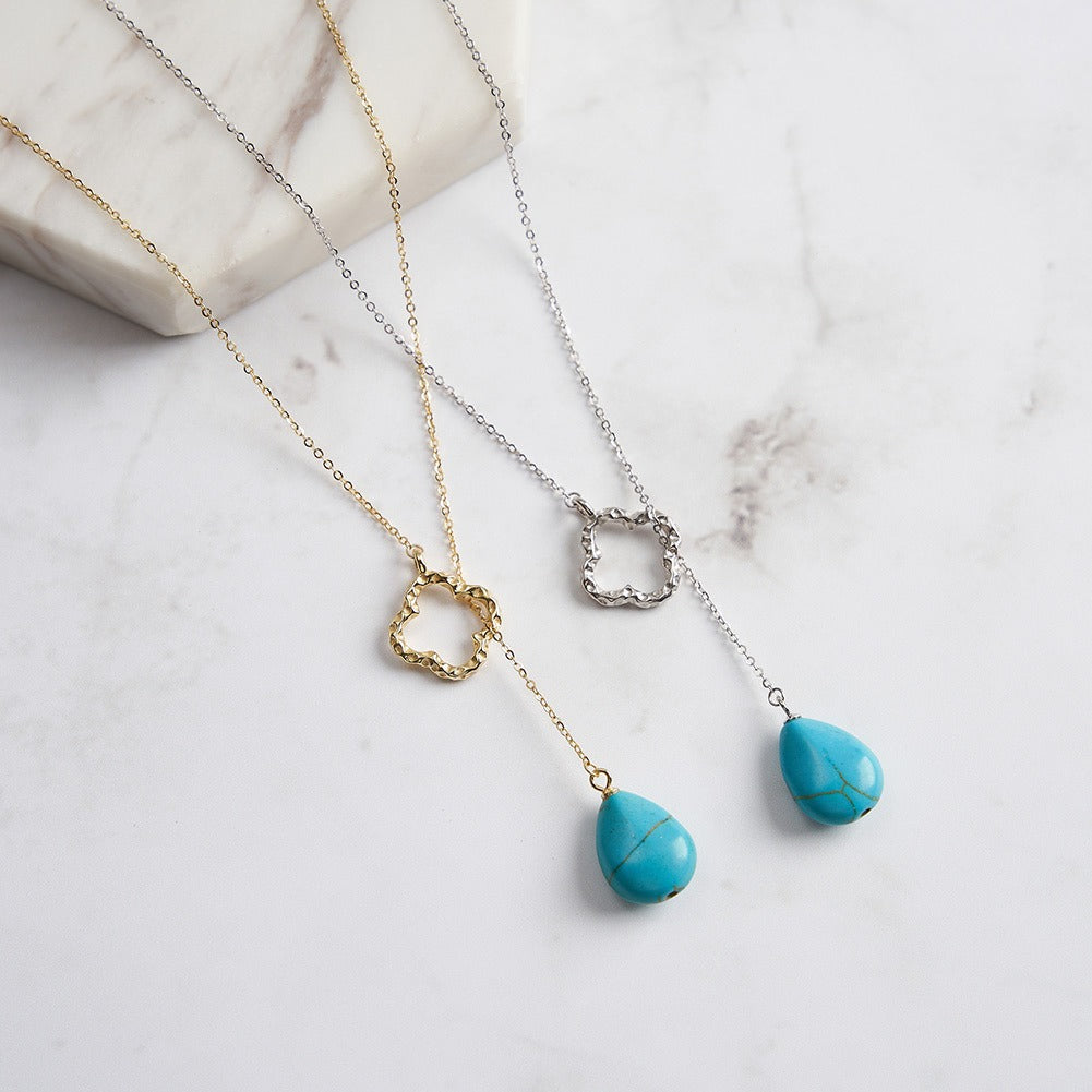 Kemstone 925 Sterling Silver Turquoise Necklace for Women Clover Drop Pendant GMN47
