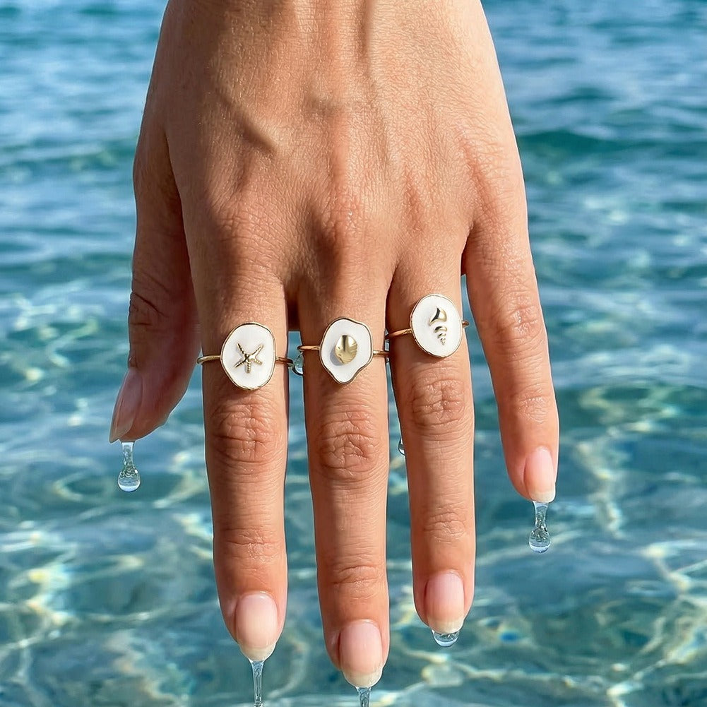 Kemstone Shell Ring for Women 925 Sterling Silver Adjustable Open Enamel Detail APR45