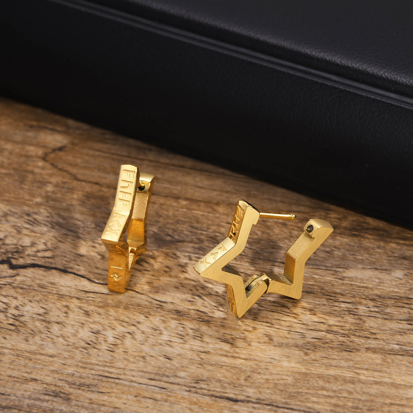 Kemstone Star Hoop Earrings Stainless Steel Gold Plated Geometric Design for Men EH-525